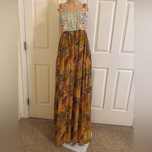 NWT Anthropologie Maxi Dress Size Small Tropical Floral Print Spaghetti Strap